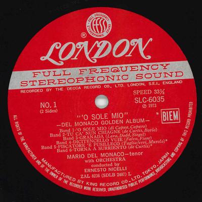 LP Record MARIO DEL MONACO, ERNESTO NICELLI / - O Sole Mio: Mario Del Monaco Golden SLC6035 LONDON 1973 Japan Obi Classical Used