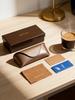 Gucci brown leather hard-case sunglasses case with gold logo