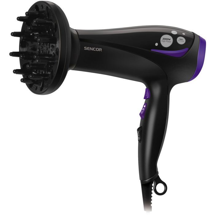 Sèche-cheveux - SENCOR - SHD 108VT - 2000 W - Ionisant - 3 températures - 2 vitesses - Air froid - Diffuseur inclus - Noir