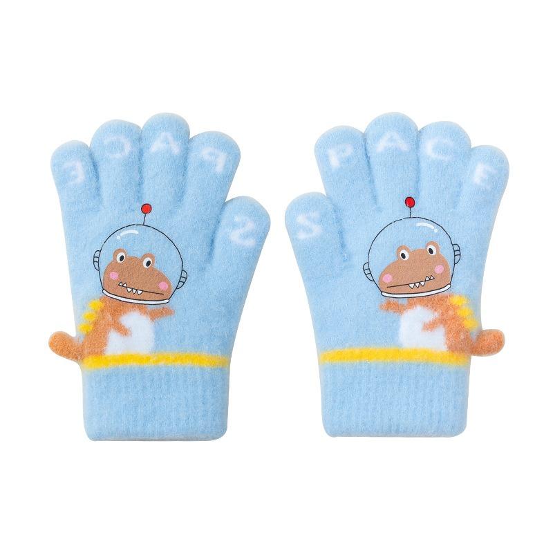 Children's Gloves Boys Autumn and Winter Cartoon Cute Dinosaur Baby Girl Knitted Warm and Cold Five-finger Wool Gloves