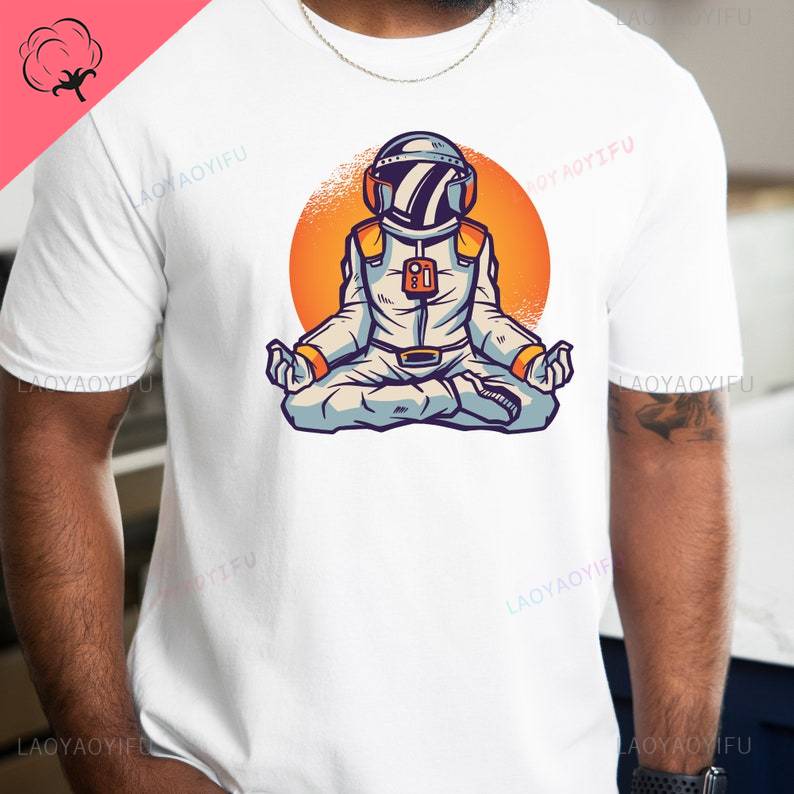 Meditating Astronaut Space Shirt Astronaut Planet Cosmic Alien Shirt Streetwear Casual Harajuku Summer Shortsleev Oneck Tops