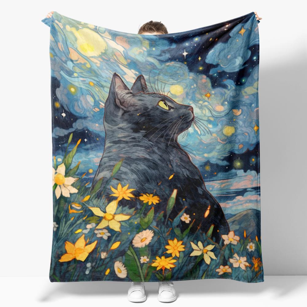 The Starry Night Throw Blanket Art Oil Painting Style Soft Cozy Blankets Soft Warm Flannel Blanket for Bed Room Home Sofa
