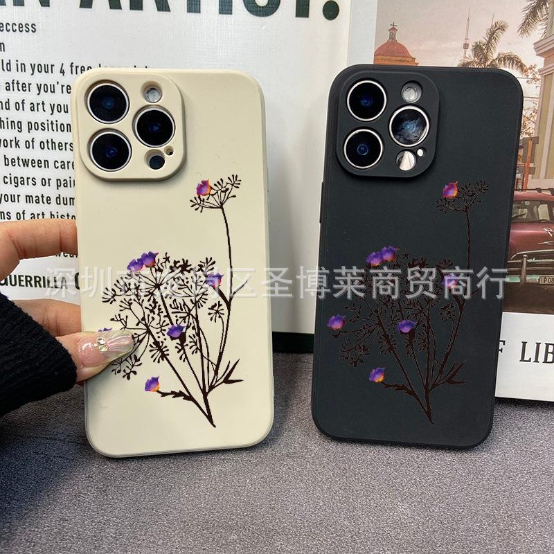 The new flowers and plants are suitable for iPhone15 mobile phone case 14PROMAX all-inclusive 13 anti-drop 16/15 protective case 17.