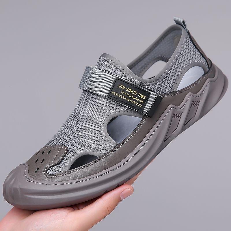 Men's Rubber Sandals Summer Outdoor Beach Casual Toe Hole Shoes Breathable Platform Wedge-shaped Thick Soled Round Toe Sandals