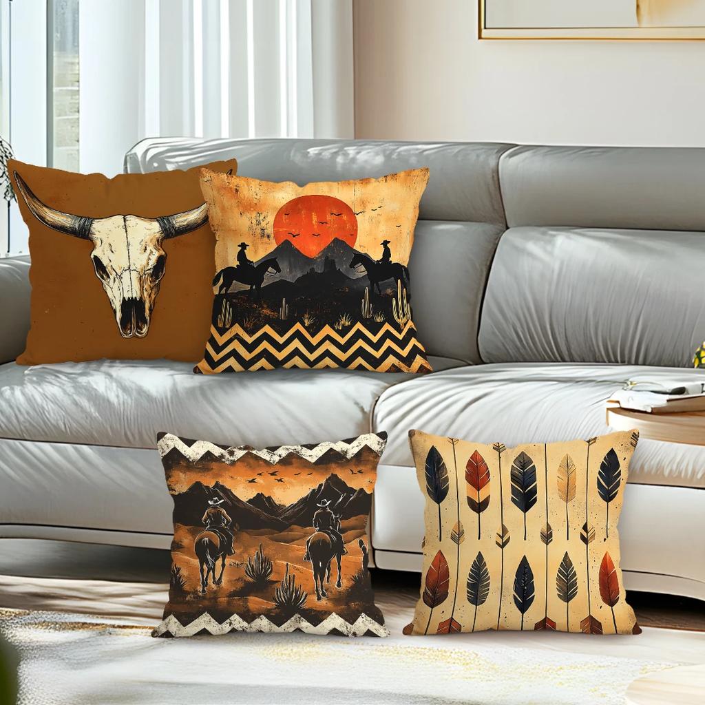Western Cowboy Cushions Pillowcase Printed Polyester 45x45cm Throw Pillow Cover Decorative Sofa Cushions Pillowslip Home Decor