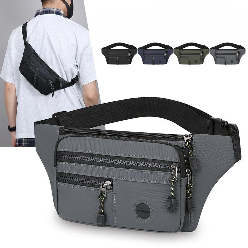 Solid Color Simple and Lightweight Men's Chest Bag Multi Layer Portable Cashier Purse PU Leather Leisure Out One Shoulder Messenger Bag.