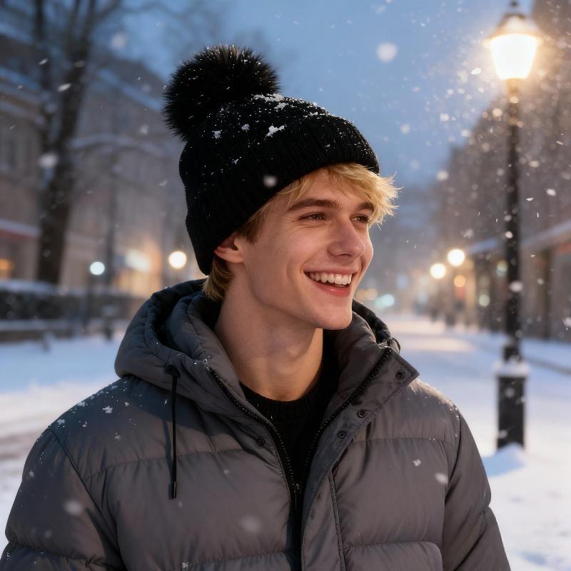 1pc Women's Winter Pompom Beanie Hat,Warm and Cozy Knit Hat Fleece Lining Skull Caps for Women,suitable for Outdoor Activities