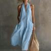Women's Halter V Neck Sleeveless Loose Maxi Dress with Pockets Summer Dress