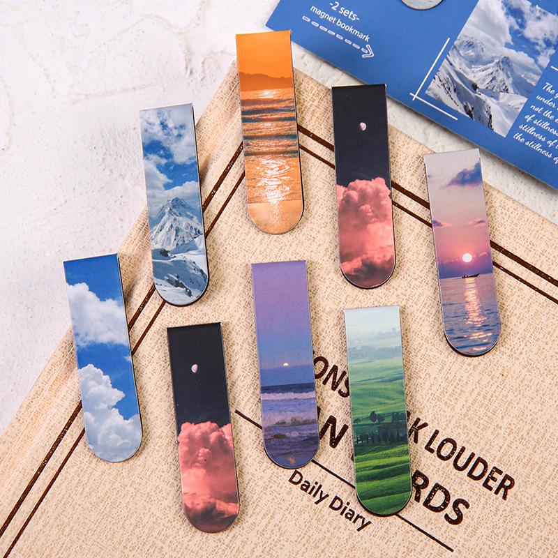 16 Stück Clear Sky Magnetische Lesezeichen für Bücher Schöne Landschaft Mini Seitenklammern Buchmarker Einzigartiges Lese-Geschenk