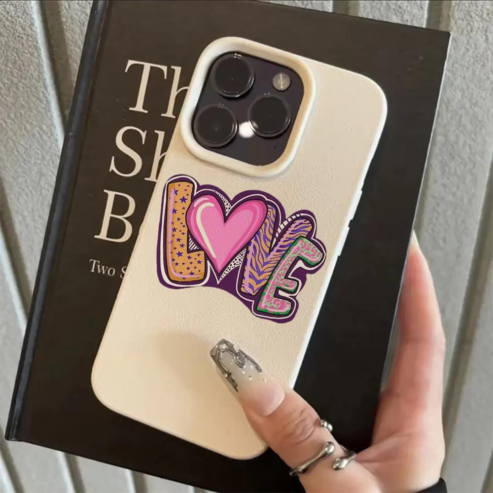 Minimal Litchi Grain Love Typography Art Phone Case For iPhone 17 16 15 14 13 12 11 Pro Max Plus 17 Air XS X XR Soft Cover