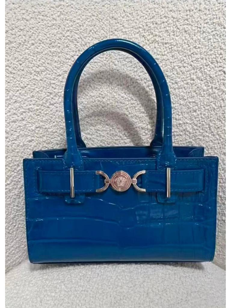 Bolsa Tote e Bolsa Transversal Inspiradas em Zhao Lusi em Couro Genuíno com Padrão de Crocodilo