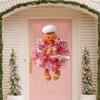 Christmas Front Door Wreath Christmas Gingerbread Man Doll Wreath Gingerbread Hanging Decorations for Front Door Wall Fireplace