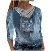 Women Casual Tops Cross V-Neck Buttons Printing Long Sleeve Sweaters Blouse