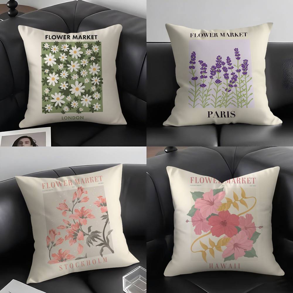 Pillow Case Flower Market Home Dorm Chair Back Short Plush Double-sided Printing Office Nap Time Cushion Cover