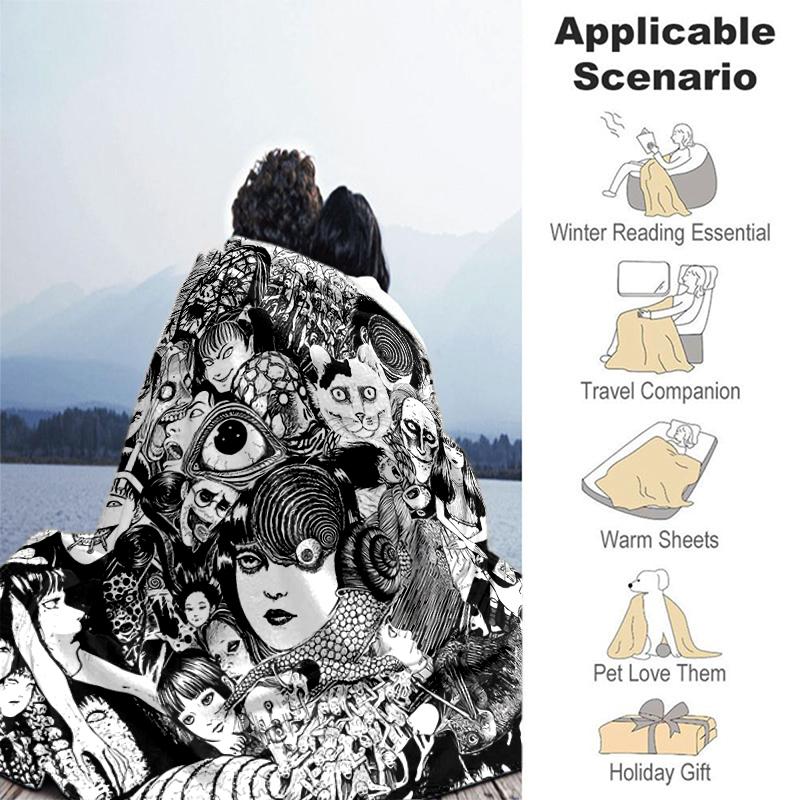 1pc Blanket Thriller Manga Junji Ito Tomie2 Print Design, Lightweight Blanket for Sofa, Bed- Soft &Warm, Gift for All Seasons Like Christmas, Hallowee