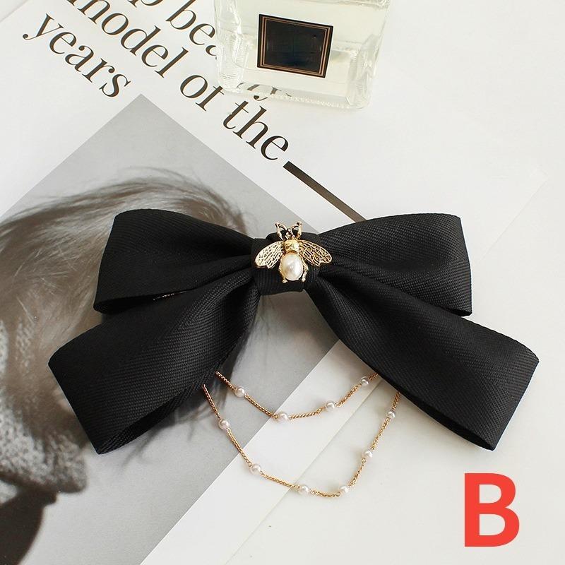 

Новые заколки-цепочки с бантиками и жемчугом для женщин, заколки для волос со стразами, заколки-ленты, повязка на голову, хвостик, аксессуары для волос B