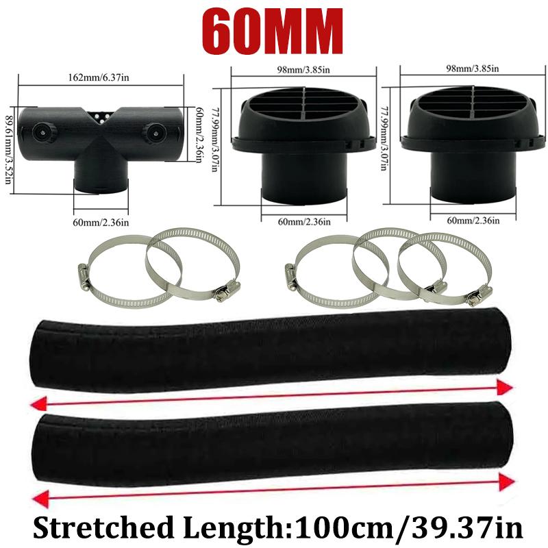 60mm 75mm Car Air Diesel Heater 2x Air Outlet Vent + 1x Valve Flap Outlet + 2x Warm Duct Pipe + 5x Clamp For Webasto Eberspacher