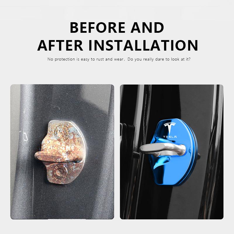 ALX1 4Pcs Stainless Steel Car Door Lock Buckle Cover Accessories For Tesla Model-3 Model-S Model-X Model-Y Cybertruck Roadster SpaceX