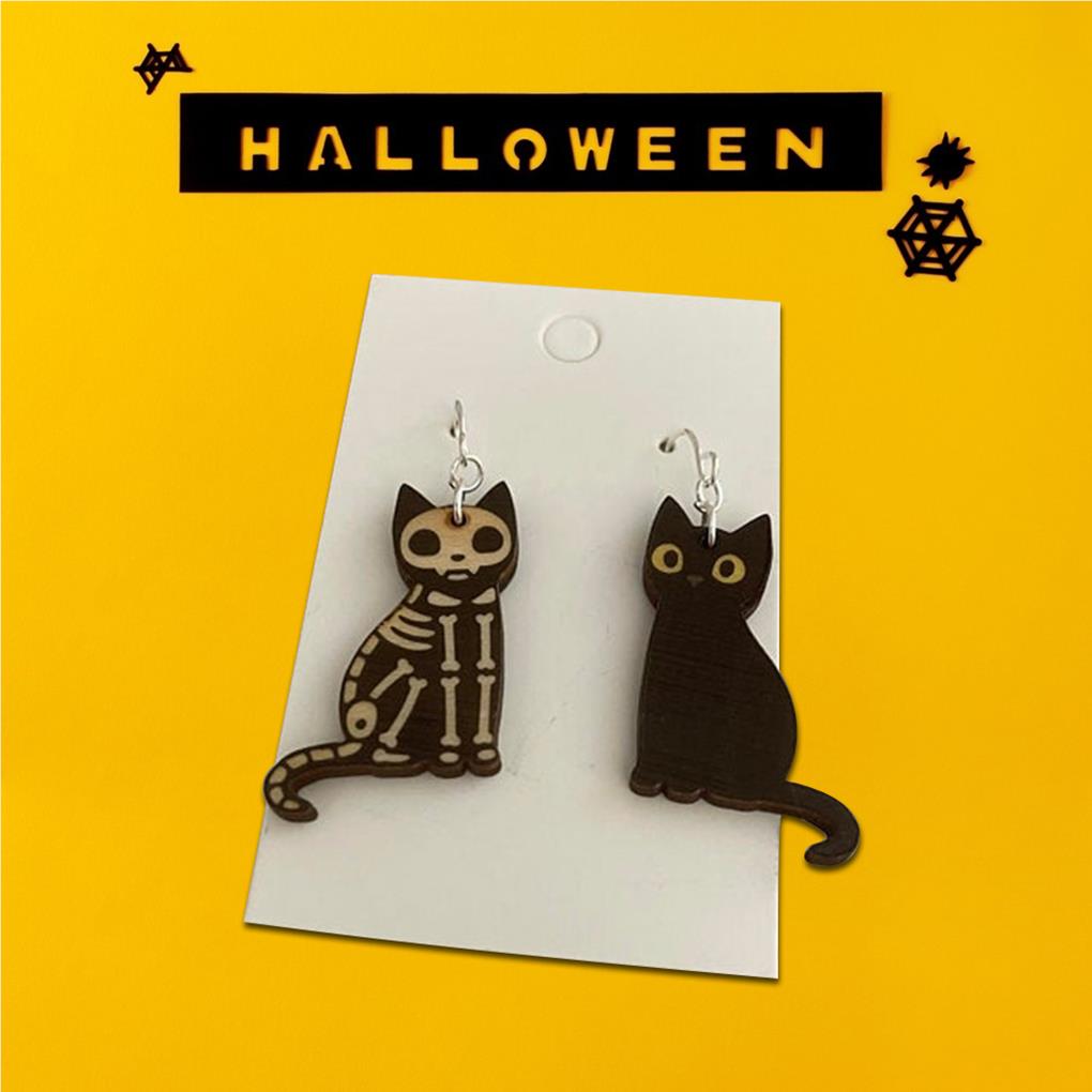 1 Pair Halloween Pendant Earrings Wood Cute Animal Holiday Party Engagement Decor Piercing Ear Drop Jewelry for