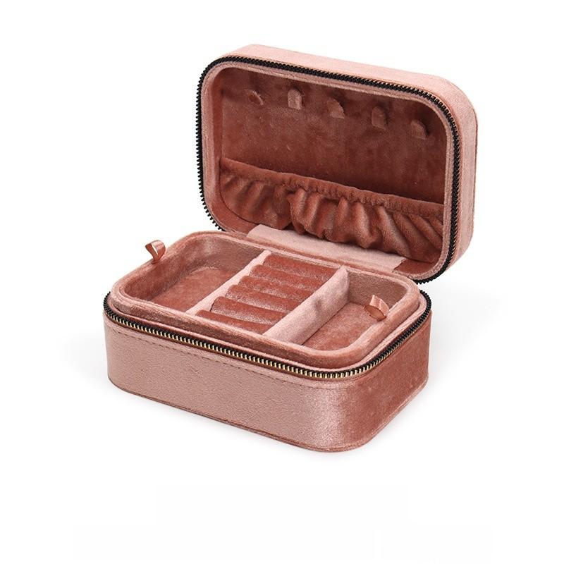 Velvet Jewelry Box With Dual Compartments For Rings Bracelets And Earrings