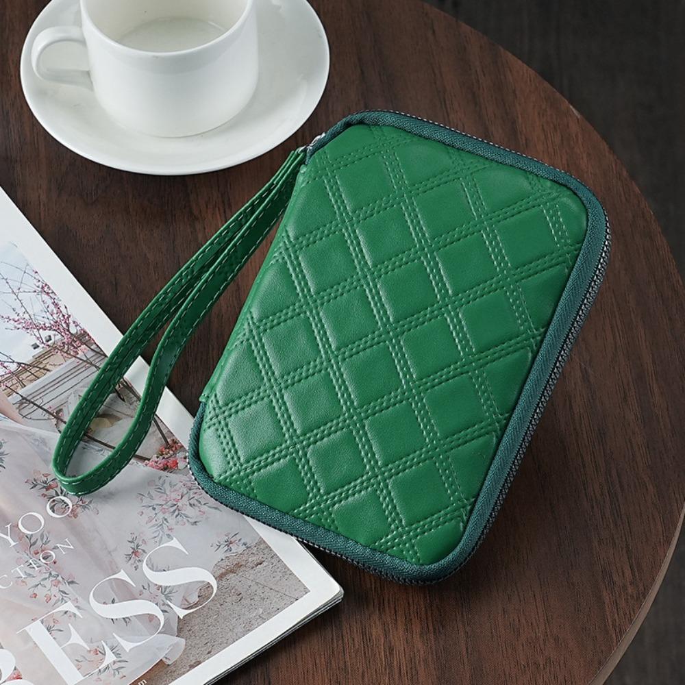 

Zipper Rhombus Coin Purse Multi-fuction PU Leather Bag Fashion Solid Color Storage Pouch Travel зелёный