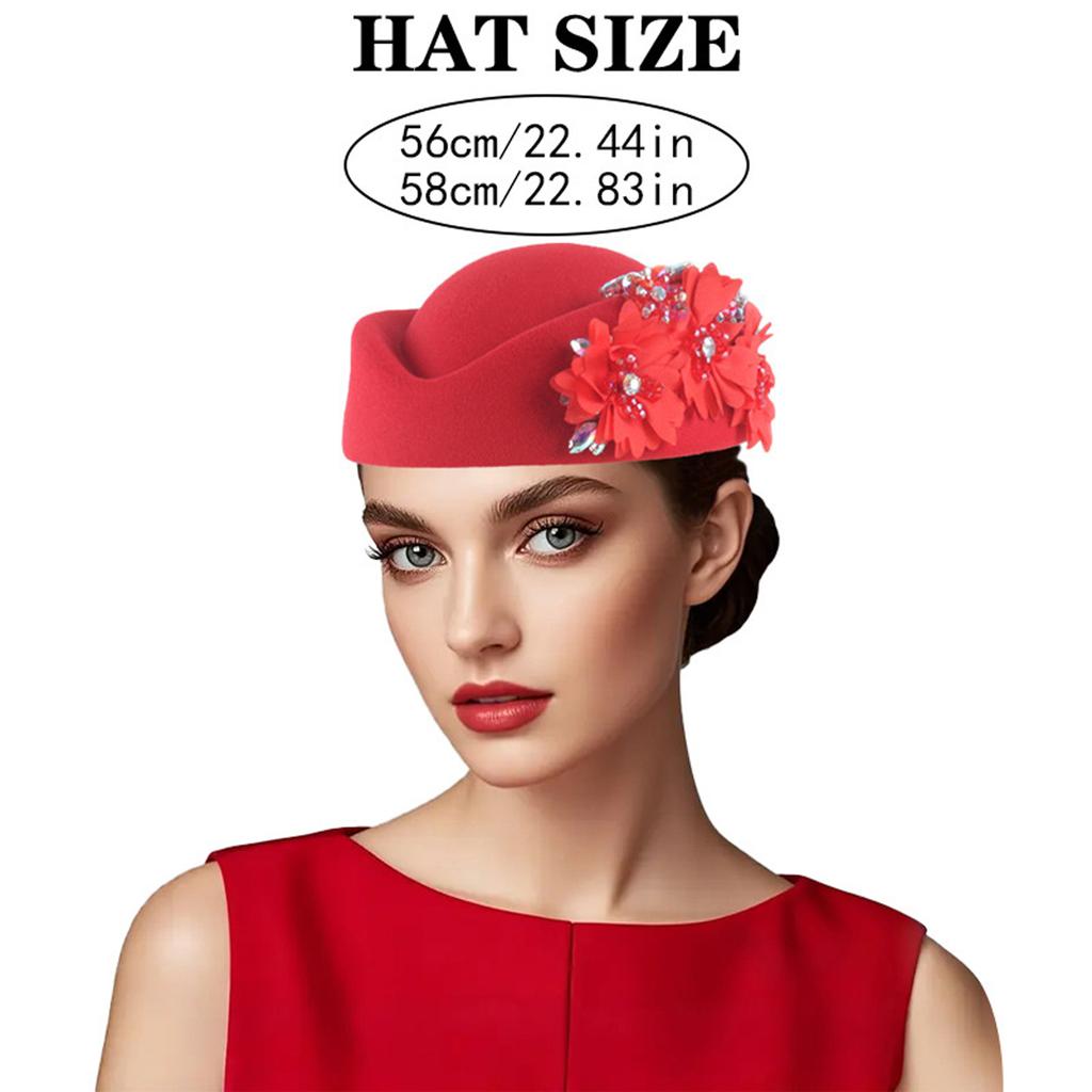 Cappello Pillbox da Donna Fiori Berretti Vintage Britannici in Feltro Cappellino per Chiesa Festa del Tè Accessorio
