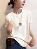 Damen T-Shirt im koreanischen Stil, reine Baumwolle, gebürstet, kurzärmlig - Modisches vielseitiges Oberteil für Frühling, Sommer, Herbst 2026