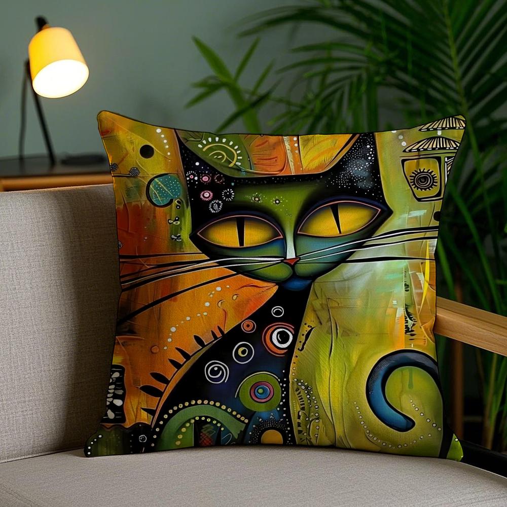 Classic Picasso Cat Oil Cushion Cover Soft Short Plush Double-Sided Printing Home Decor Machine Washable Pillow Case Gift