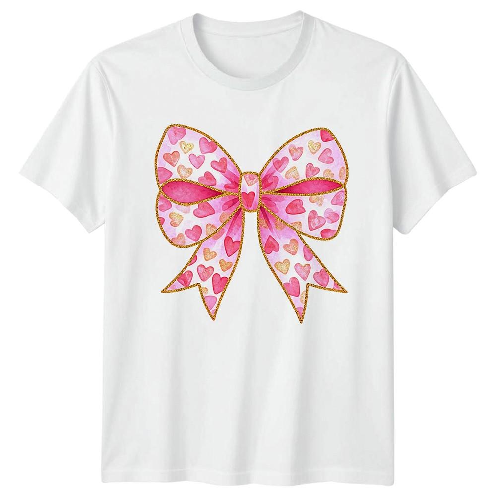 Pink Hearts Bow Love Celebration Unisexs Unisexs Graphic Tee S