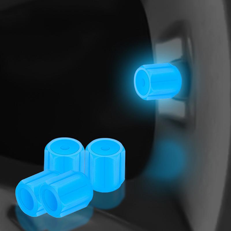 4Pcs Universal Fluorescent Luminous Tire Valve Stem Covers Car Tire Valve Cap Green /Yellow/Blue/Red Fluorescent Powder