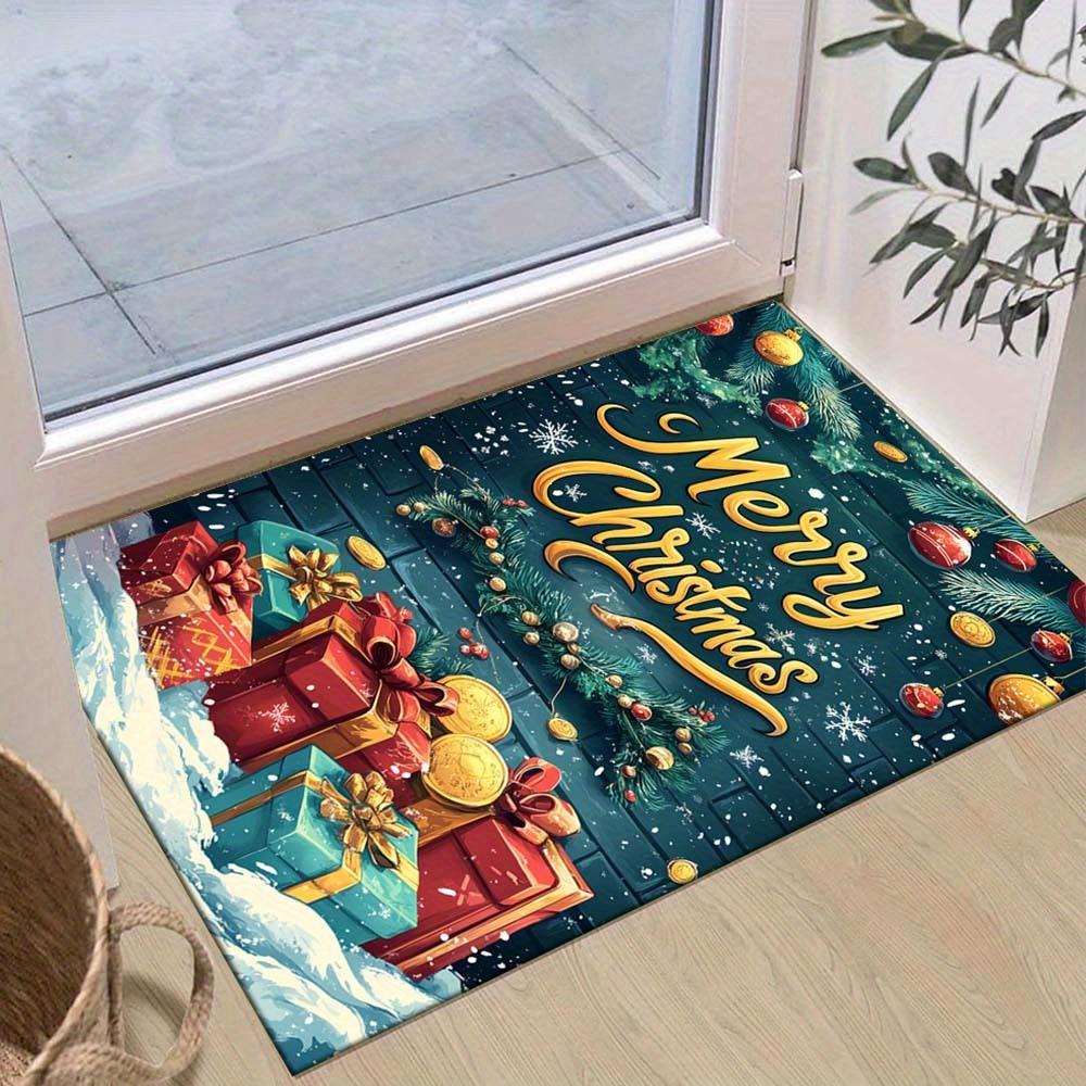 

1pc Christmas Themed Rug, Merry Christmas and Gifts Print, Bedside Carpet, Non slip Laundry Room Mat, Machine Washable Water Absorbing Entra 60cm by 90cm