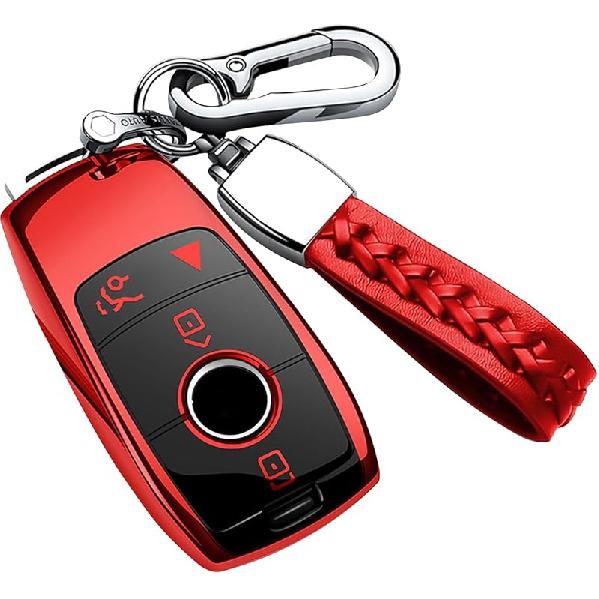 Autophone Compatible With Mercedes Benz Key Fob Cover With Keychain,Soft TPU 360 Degree Protection Key Shell Case For 2017- E-Class 2018- S-Class -