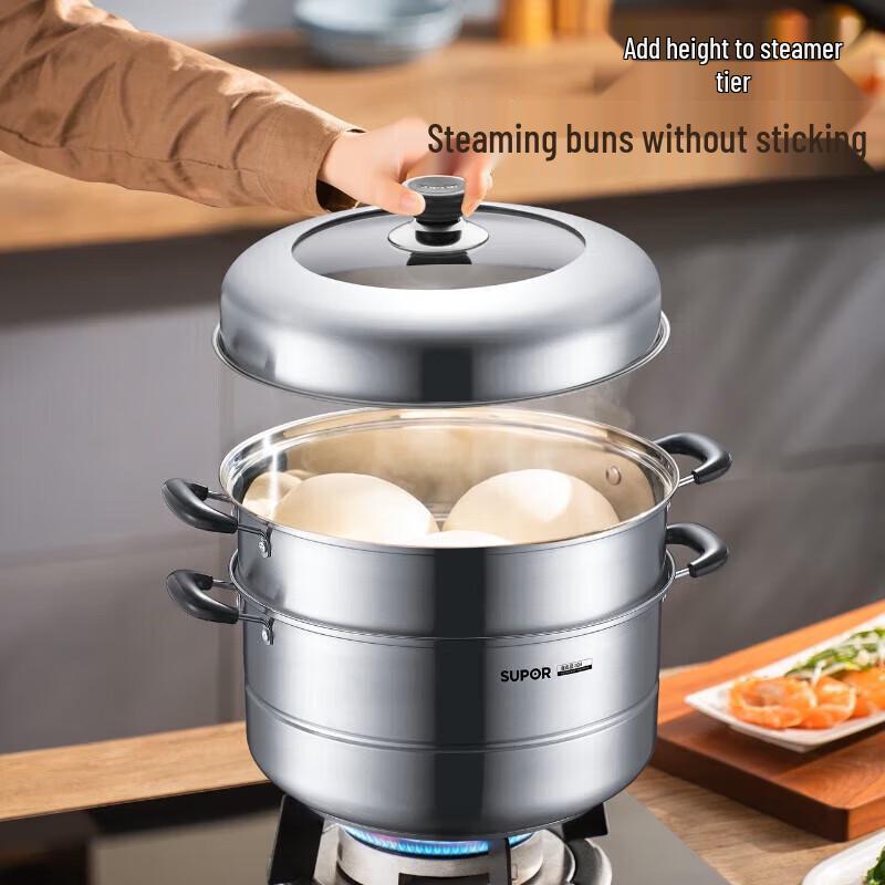 SUPOR 34cm 3-Layer 304 Stainless Steel Steamer Pot with High Arch Lid