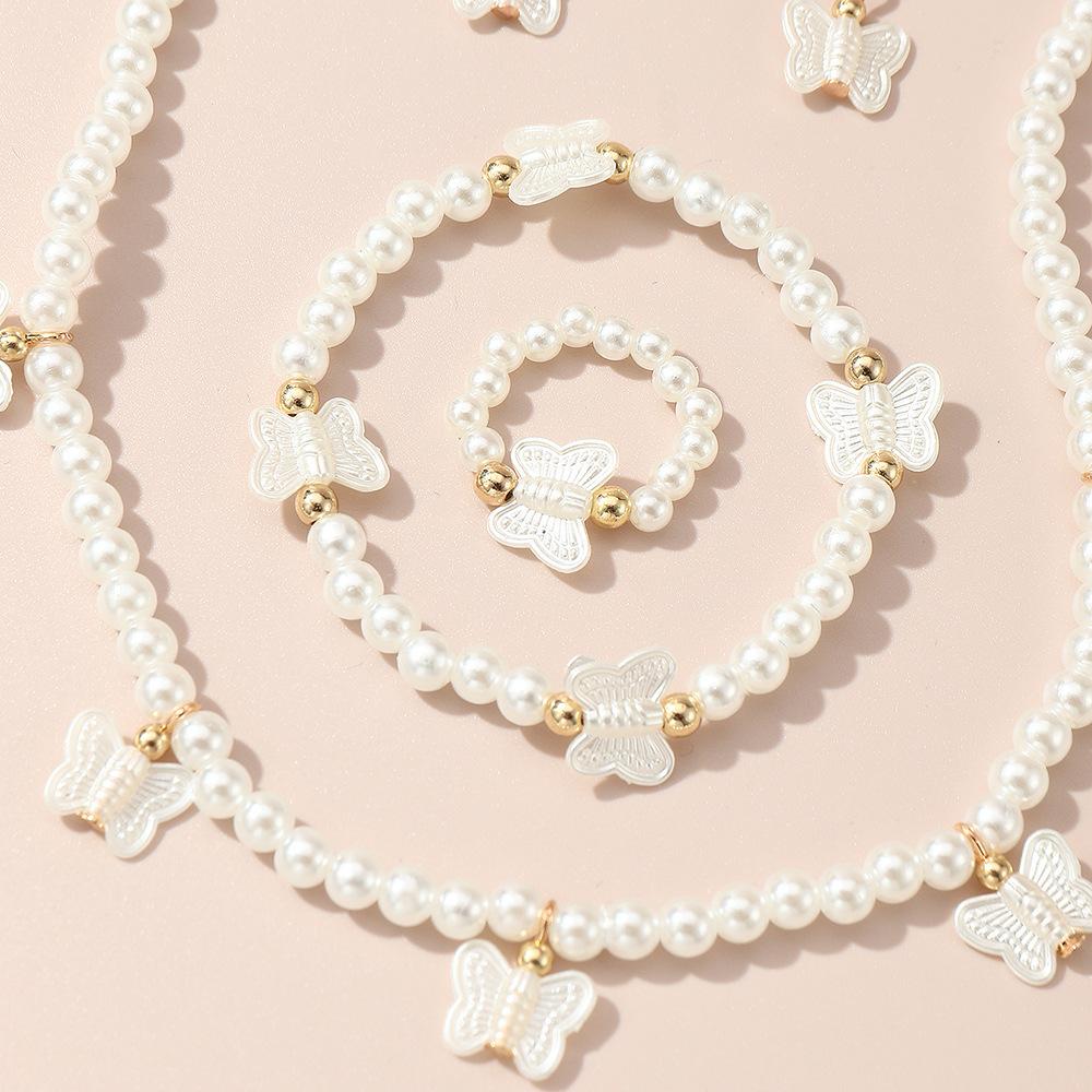 French High Pearl Jewelry Children's Light Luxury Niche Design Sense Necklace Bracelet Ring Earrings Jewelry 4 suit