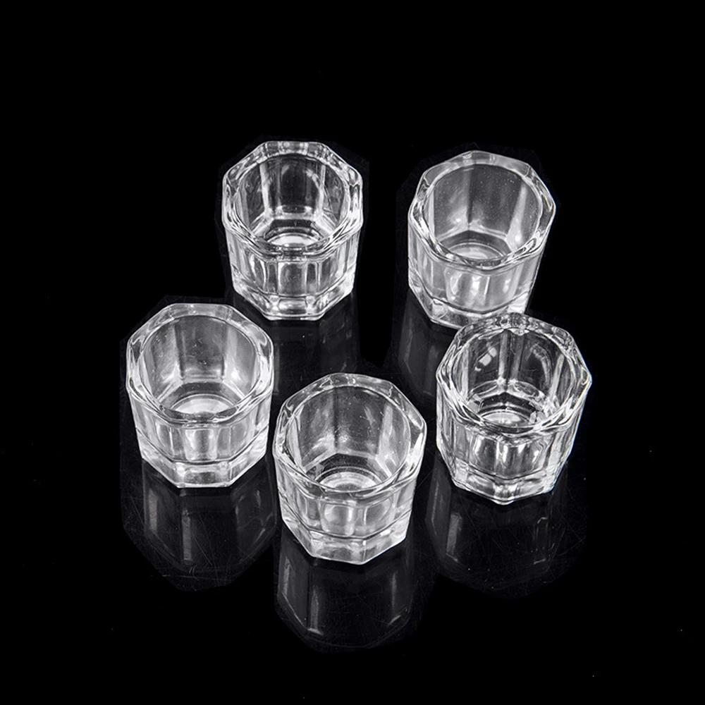 Mini Kristallglas Klar Acryl Klein Achteckig Puder Flüssigkeit Nagelbecher Nagelpinsel Reinigungsflüssigkeit Mischschale Werkzeug