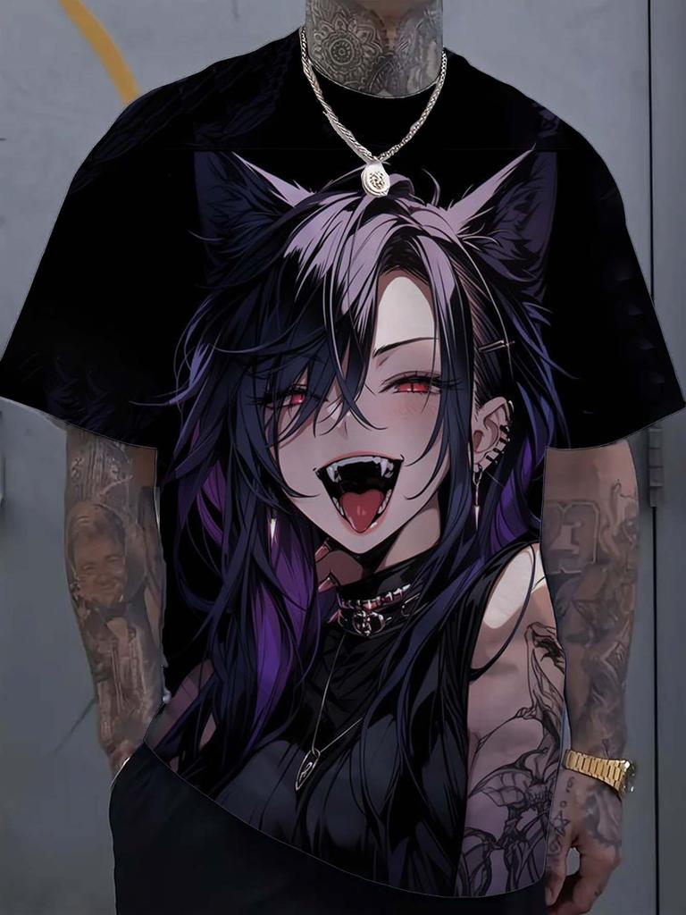 Cartoon Tattoo Meisje Patroon 3d Geprint Heren T-Shirt Oversized Sweatshirt Voor Mannen Bad Girl Harajuku Top Korte Mouw T-Shirt