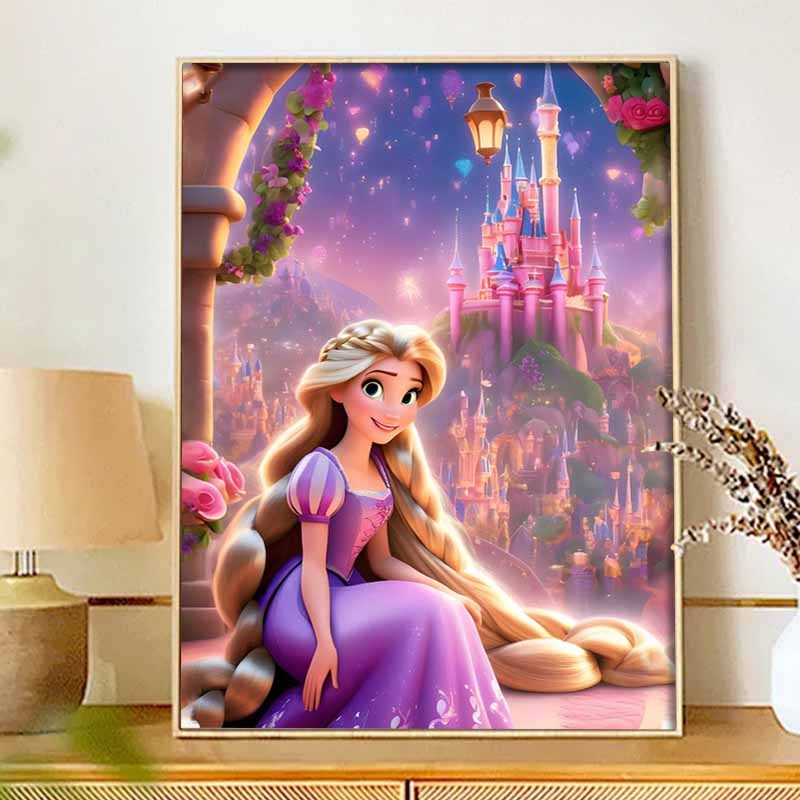 Disney 5d Diamond Painting Full of Diamonds Diy Diamond Embroidery Decorative Painting Ornaments Living Room with Rapunzel and Castle.