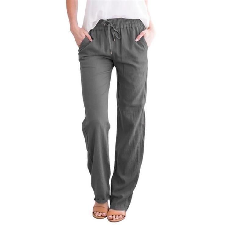 Women Wide Leg Trousers Loose Drawstring Casual Pants Solid Colour Cotton Linen Spring Summer