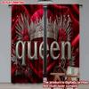 2pcs Queen Crown Curtains Digital Printing   Silver 3D Letter with Red Flowers on Satin Background for Luxurious Bedroom Decor