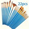 22Pcs Nylon Hair Paint Brush Set Plastic Handle Artist Painting Brushes For Watercolor Acrylic Oil Drawing Art Craft Use