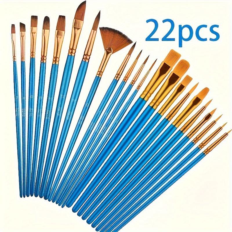 22Pcs Nylon Hair Paint Brush Set Plastic Handle Artist Painting Brushes For Watercolor Acrylic Oil Drawing Art Craft Use
