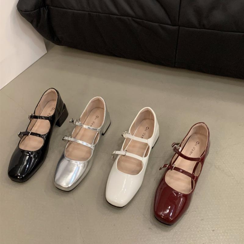 Square Toe Thick Heel Women Mary Jane Shoes Fashion Shallow Buckle Strap Shoes 2026 Spring Female Elegant Dress Leather Pumps