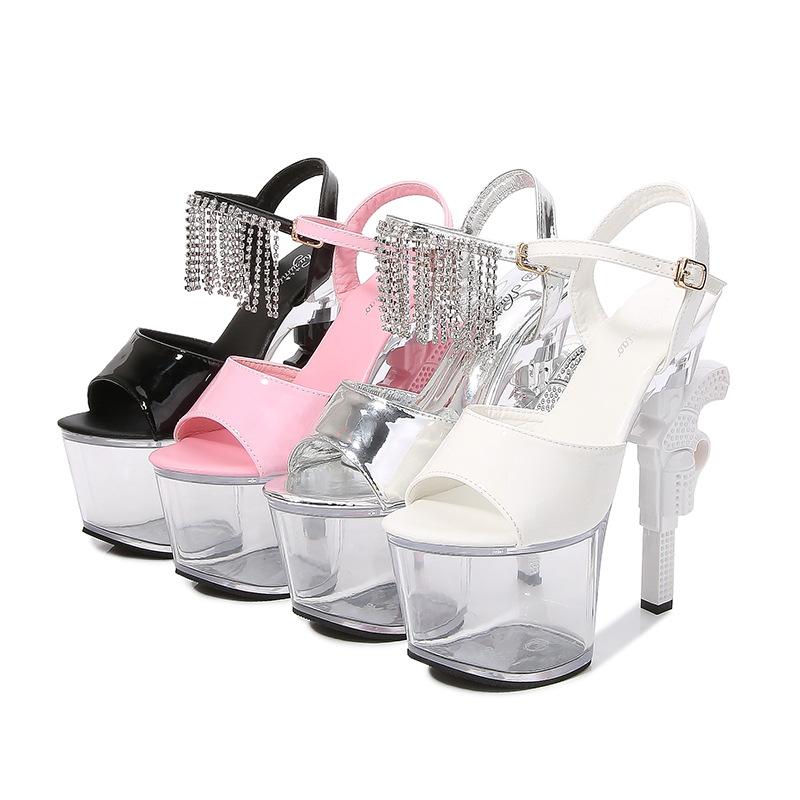 Fashion 2024Shoes Pole Dance High Heels Sexy Women Shoes Transparent Sandals Women Wedding Dress  Pistol Heel Female Sandals