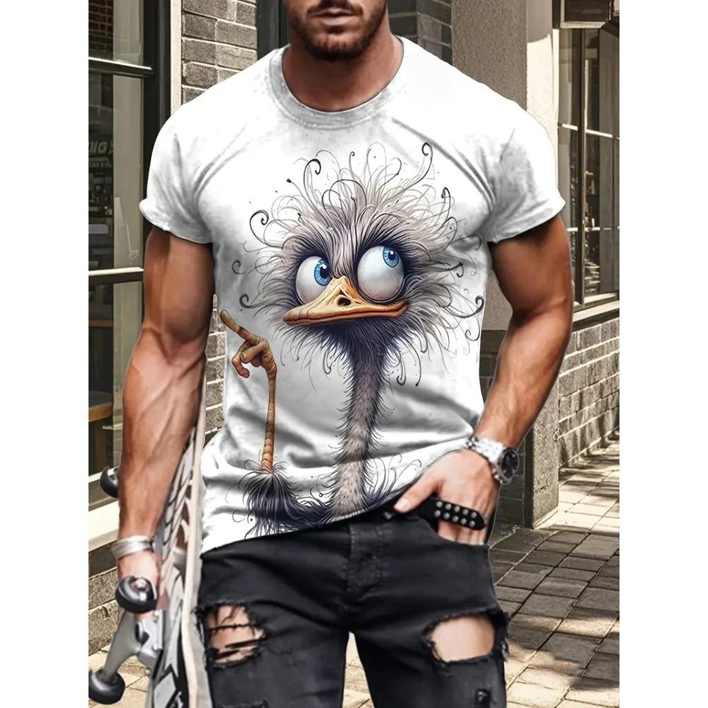 Summer Men's Fun Animal Print Oversized Loose Casual T-shirt Fashionable Comfortable Soft Breathable Short Sleeved T-shirt