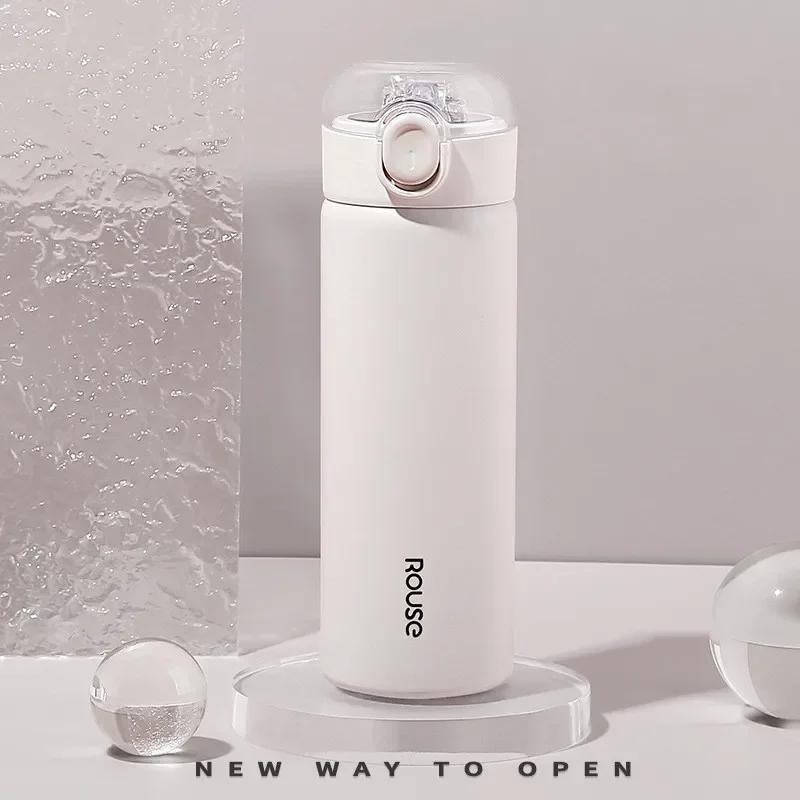 Módní nerezová vakuová termoska se slámkou Přenosný roztomilý termoskový hrnek Cestovní termická láhev na vodu Tumbler Termohrnek 380ML