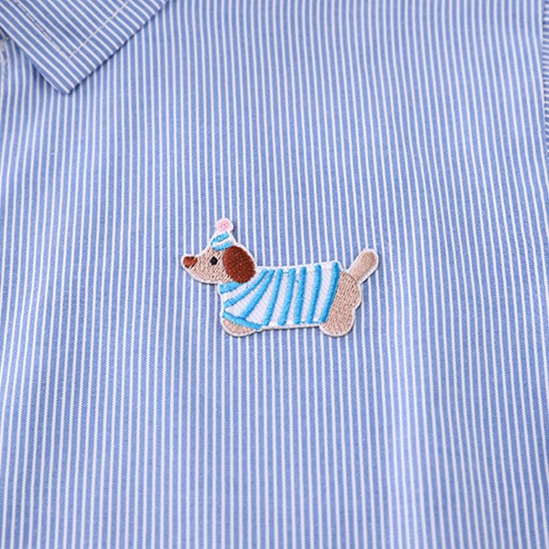 Children's Set Boys' Long Sleeved Striped Shirt Cartoon Dog Top Casual Denim Pants Boys' Fashionable Three Piece Set