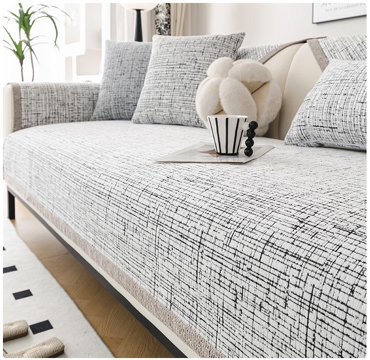 Solid Color Chenille Sofa Mat Four Seasons Universal Prevent Cat Scratching Sofa Cover Modern Furniture Dustproof Couch Covers