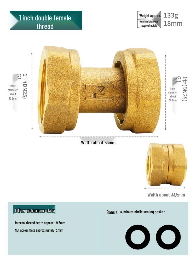 Reducing Copper Pipe Connector: Male/Female Threaded Union, 4 Points to 6 Points, 1 Inch