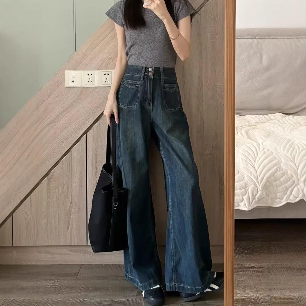 Women's Retro Wide-Leg Jeans: Plus Size, Hip Slimming, Pear-Shaped Fit, Floor-Length, Spring & Autumn Style