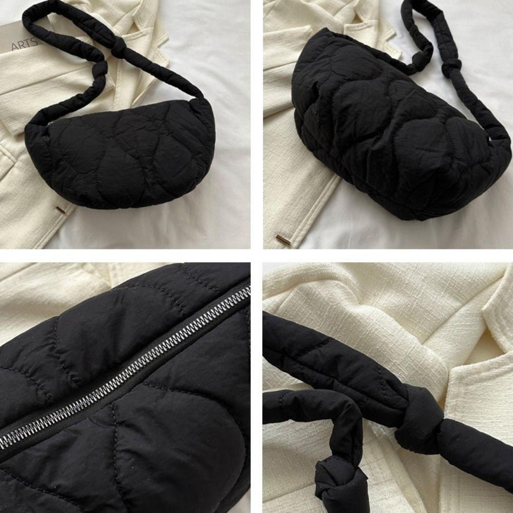 Quilted Puff Bag Padded Nylon Shoulder Bag Casual Nylon Crossbody Bag  Female